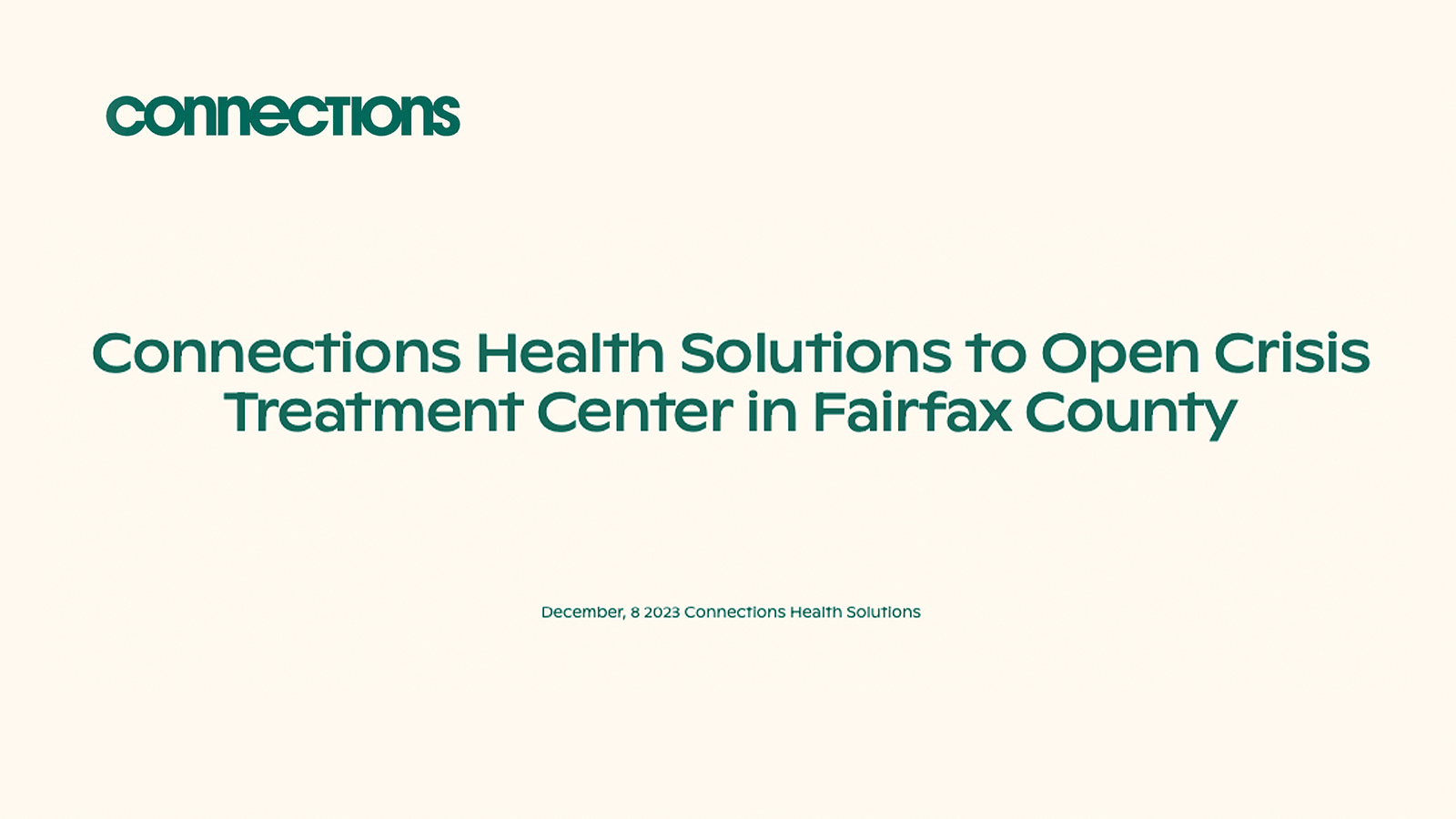 Connections Health Solutions to Open Crisis Treatment Center in Fairfax